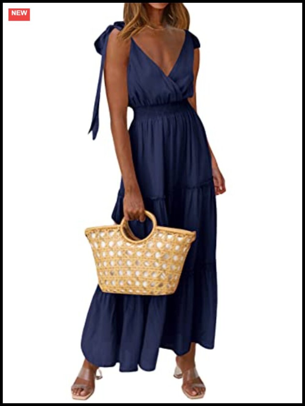 Smocked Tie Strap Tiered Maxi Dress Sleeveless A-Line V-Neck Summer